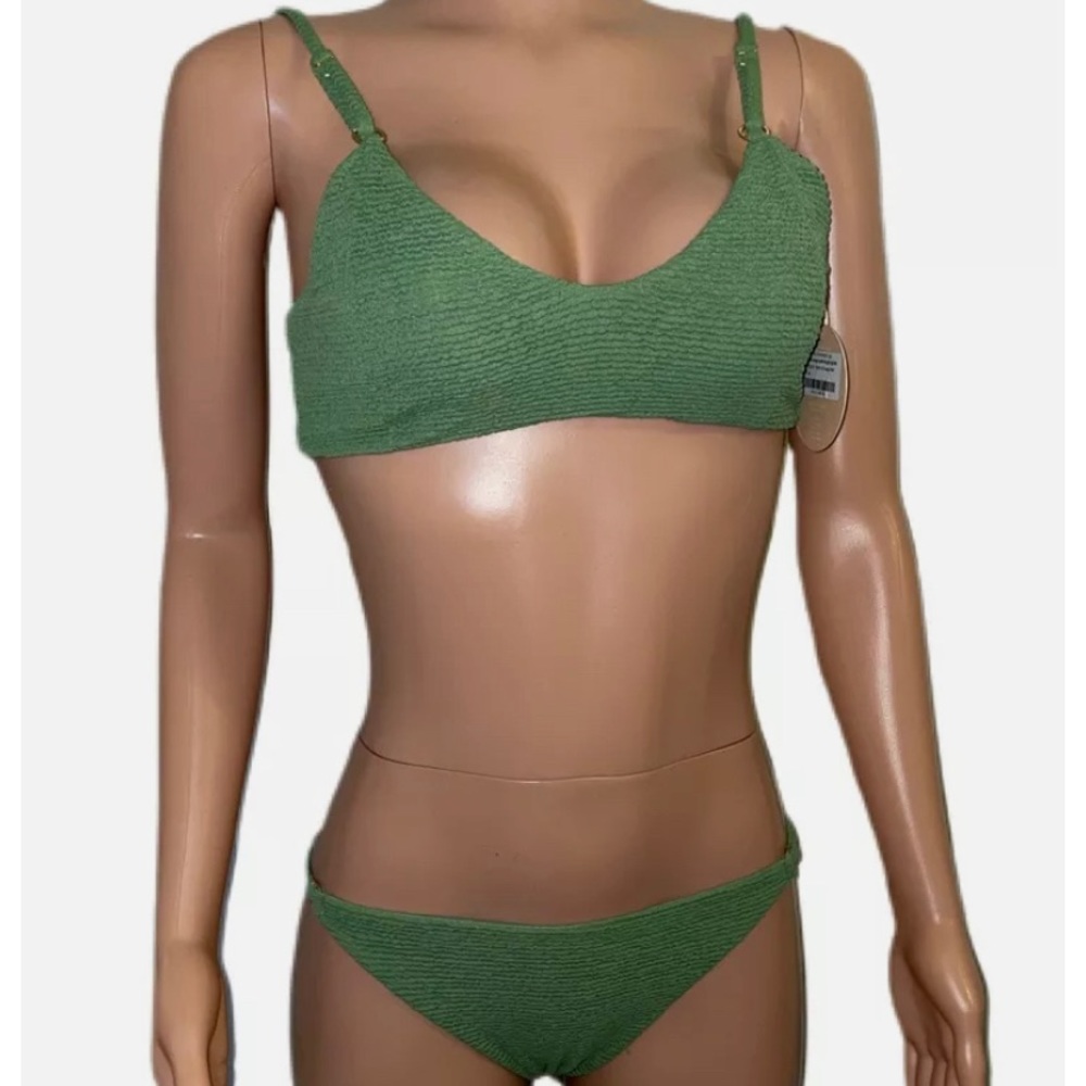 Sexy Green Seersucker Smocked 2 piece o-ring Bikini set Revolve Nwt Storm M/L